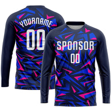 Load image into Gallery viewer, Custom Navy White-Pink Sublimation Soccer Uniform Jersey