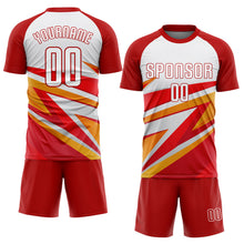 Load image into Gallery viewer, Custom Red White-Gold Sublimation Soccer Uniform Jersey