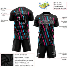 Load image into Gallery viewer, Custom Black Black Light Blue-Pink Sublimation Soccer Uniform Jersey