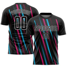 Load image into Gallery viewer, Custom Black Black Light Blue-Pink Sublimation Soccer Uniform Jersey