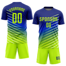 Load image into Gallery viewer, Custom Royal Neon Green Sublimation Soccer Uniform Jersey