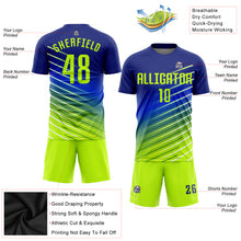 Load image into Gallery viewer, Custom Royal Neon Green Sublimation Soccer Uniform Jersey
