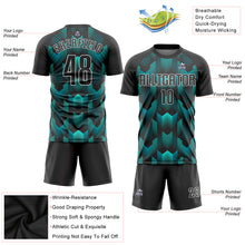 Load image into Gallery viewer, Custom Black Black-Teal Sublimation Soccer Uniform Jersey