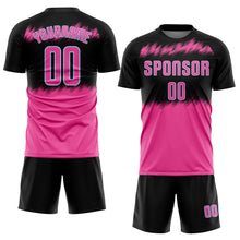 Load image into Gallery viewer, Custom Black Pink-Light Blue Sublimation Soccer Uniform Jersey