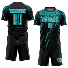 Load image into Gallery viewer, Custom Black Aqua-White Sublimation Soccer Uniform Jersey