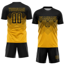 Load image into Gallery viewer, Custom Gold Black Sublimation Soccer Uniform Jersey