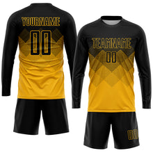 Load image into Gallery viewer, Custom Gold Black Sublimation Soccer Uniform Jersey