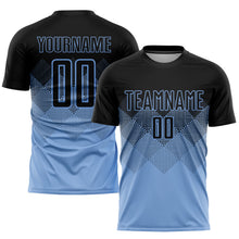 Load image into Gallery viewer, Custom Light Blue Black Sublimation Soccer Uniform Jersey