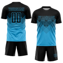 Load image into Gallery viewer, Custom Sky Blue Black Sublimation Soccer Uniform Jersey