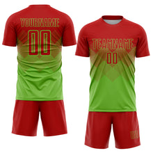 Load image into Gallery viewer, Custom Neon Green Red Sublimation Soccer Uniform Jersey