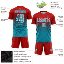 Load image into Gallery viewer, Custom Red Teal-White Sublimation Soccer Uniform Jersey