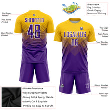 Load image into Gallery viewer, Custom Gold Purple-White Sublimation Soccer Uniform Jersey