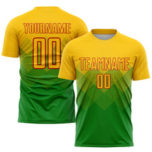 Load image into Gallery viewer, Custom Grass Green Gold-Red Sublimation Soccer Uniform Jersey