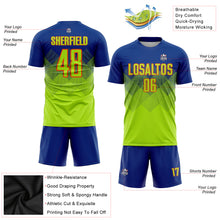 Load image into Gallery viewer, Custom Royal Neon Green-Orange Sublimation Soccer Uniform Jersey