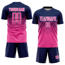 Load image into Gallery viewer, Custom Navy Pink-White Sublimation Soccer Uniform Jersey