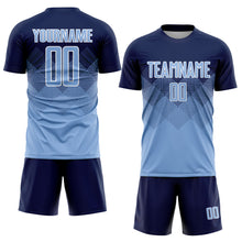 Load image into Gallery viewer, Custom Navy Light Blue-White Sublimation Soccer Uniform Jersey
