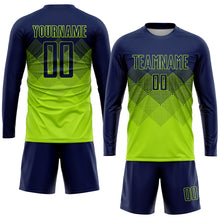 Load image into Gallery viewer, Custom Neon Green Navy Sublimation Soccer Uniform Jersey