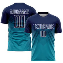 Load image into Gallery viewer, Custom Teal Navy-White Sublimation Soccer Uniform Jersey