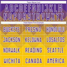 Load image into Gallery viewer, Custom Gold Purple-White Sublimation Soccer Uniform Jersey