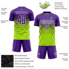 Load image into Gallery viewer, Custom Neon Green Purple-White Sublimation Soccer Uniform Jersey