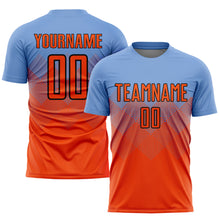 Load image into Gallery viewer, Custom Light Blue Orange-Black Sublimation Soccer Uniform Jersey