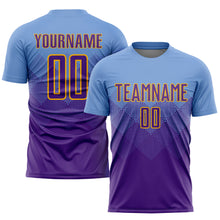 Load image into Gallery viewer, Custom Light Blue Purple-Gold Sublimation Soccer Uniform Jersey