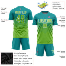Load image into Gallery viewer, Custom Teal Neon Green-White Sublimation Soccer Uniform Jersey