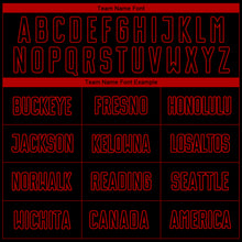 Load image into Gallery viewer, Custom Black Red Pinstripe Fade Fashion Sublimation Soccer Uniform Jersey