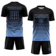 Load image into Gallery viewer, Custom Black Light Blue Pinstripe Fade Fashion Sublimation Soccer Uniform Jersey