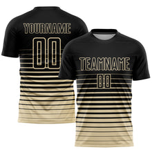 Load image into Gallery viewer, Custom Black Cream Pinstripe Fade Fashion Sublimation Soccer Uniform Jersey