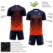 Load image into Gallery viewer, Custom Navy Orange Pinstripe Fade Fashion Sublimation Soccer Uniform Jersey