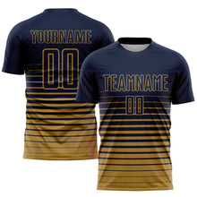 Load image into Gallery viewer, Custom Navy Old Gold Pinstripe Fade Fashion Sublimation Soccer Uniform Jersey
