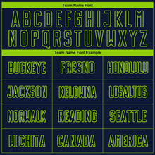 Load image into Gallery viewer, Custom Navy Neon Green Pinstripe Fade Fashion Sublimation Soccer Uniform Jersey