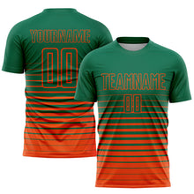 Load image into Gallery viewer, Custom Kelly Green Orange Pinstripe Fade Fashion Sublimation Soccer Uniform Jersey