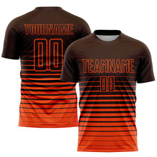 Load image into Gallery viewer, Custom Brown Orange Pinstripe Fade Fashion Sublimation Soccer Uniform Jersey