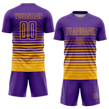 Load image into Gallery viewer, Custom Purple Gold Pinstripe Fade Fashion Sublimation Soccer Uniform Jersey