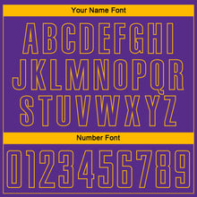 Load image into Gallery viewer, Custom Purple Gold Pinstripe Fade Fashion Sublimation Soccer Uniform Jersey