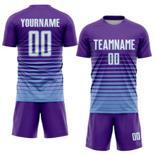 Load image into Gallery viewer, Custom Purple White-Light Blue Pinstripe Fade Fashion Sublimation Soccer Uniform Jersey