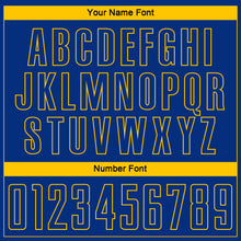 Load image into Gallery viewer, Custom Royal Yellow Pinstripe Fade Fashion Sublimation Soccer Uniform Jersey