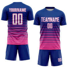 Load image into Gallery viewer, Custom Royal White-Pink Pinstripe Fade Fashion Sublimation Soccer Uniform Jersey