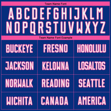 Load image into Gallery viewer, Custom Royal White-Pink Pinstripe Fade Fashion Sublimation Soccer Uniform Jersey