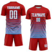 Load image into Gallery viewer, Custom Red White-Light Blue Pinstripe Fade Fashion Sublimation Soccer Uniform Jersey