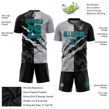 Load image into Gallery viewer, Custom Graffiti Pattern Teal Black-Gray Scratch Sublimation Soccer Uniform Jersey
