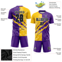 Load image into Gallery viewer, Custom Graffiti Pattern Black Purple Yellow-Gray Scratch Sublimation Soccer Uniform Jersey