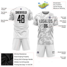 Load image into Gallery viewer, Custom White Black Sublimation Soccer Uniform Jersey
