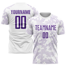 Load image into Gallery viewer, Custom White Purple Sublimation Soccer Uniform Jersey