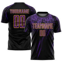 Load image into Gallery viewer, Custom Black Purple-Gold Sublimation Soccer Uniform Jersey