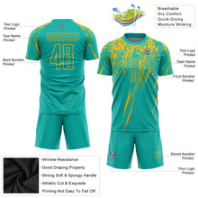 Load image into Gallery viewer, Custom Aqua Gold Sublimation Soccer Uniform Jersey