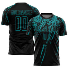 Load image into Gallery viewer, Custom Black Teal Sublimation Soccer Uniform Jersey