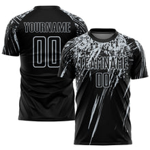 Load image into Gallery viewer, Custom Black Silver Sublimation Soccer Uniform Jersey